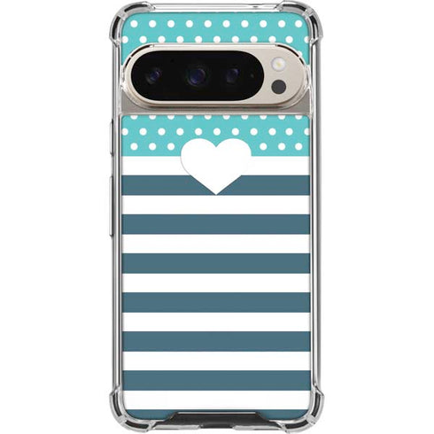 Polka Dots and Stripes Heart in Blue Pixel 9/9 Pro Clear Case